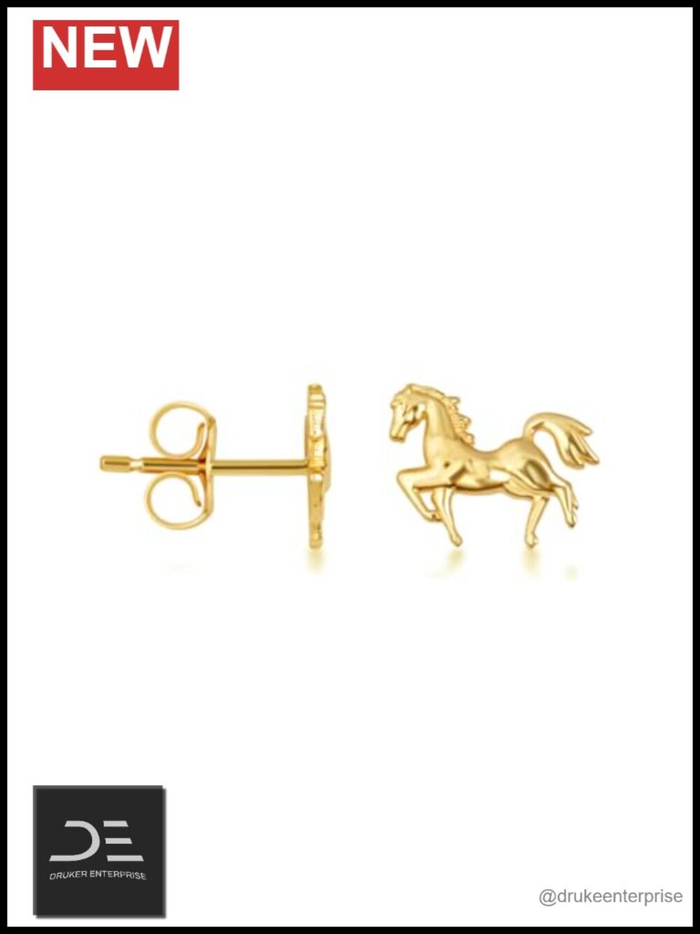10K 14K Yellow Gold Horse Stallion Stud Earrings Equestrian Jewelry